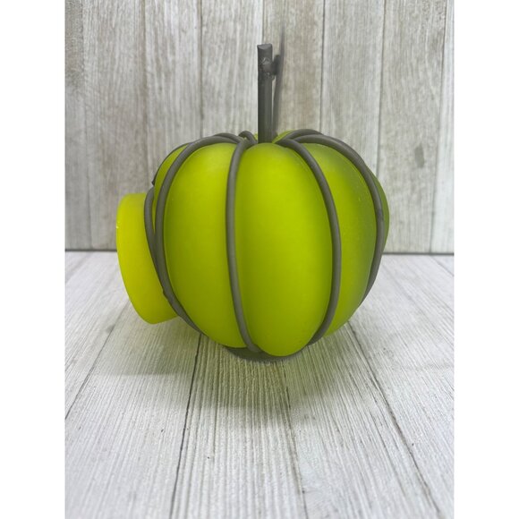 Vtg Glass Metal Green Pumpkin Tea Light Globe 6"H x 5.5"D India Halloween Decor - Picture 4 of 10
